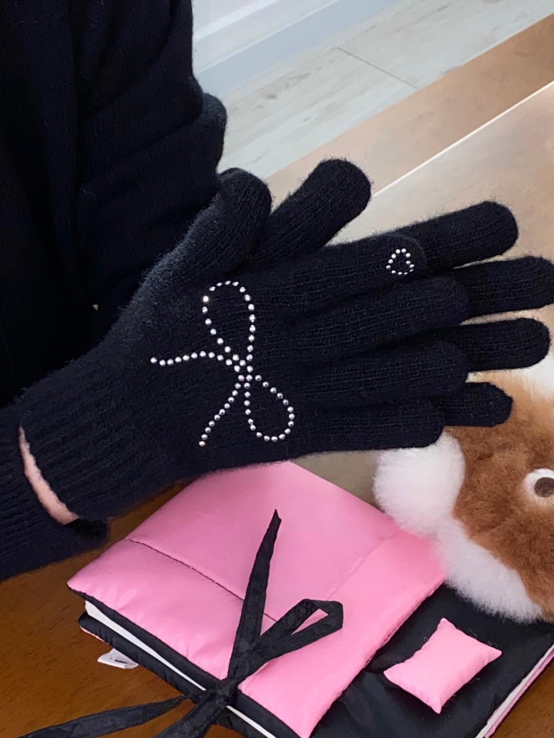 6차) ribbon heart gloves (black)
