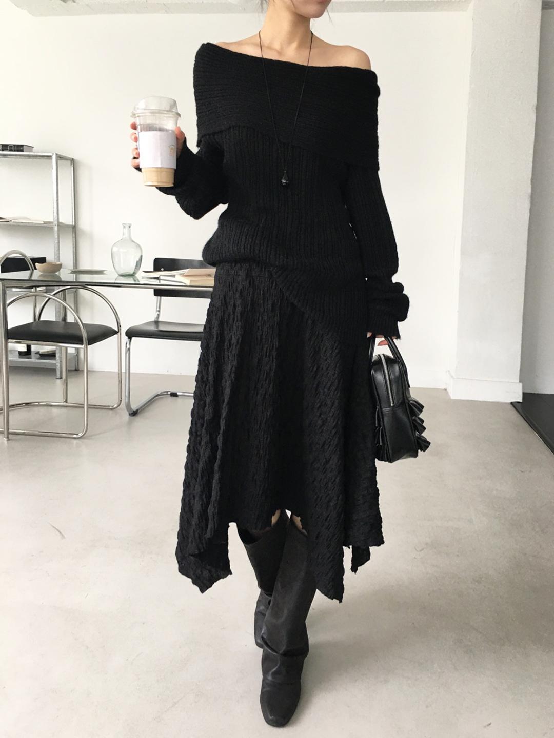 노비야카 [당일출고] Embossing flare unbal skirt