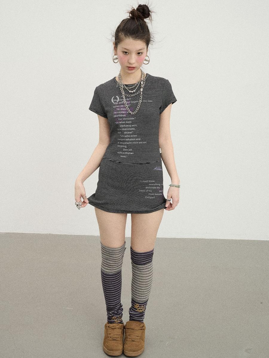 Achihara Distortion Pixel Stripe Dress (2color)