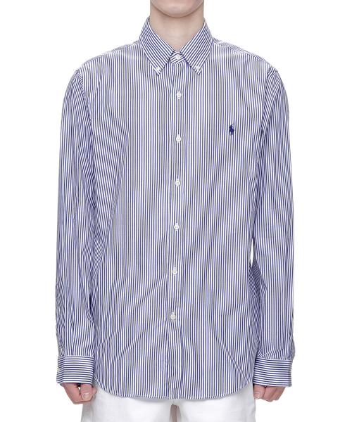 슬림 핏 스트라이프 포플린 셔츠 - 블루