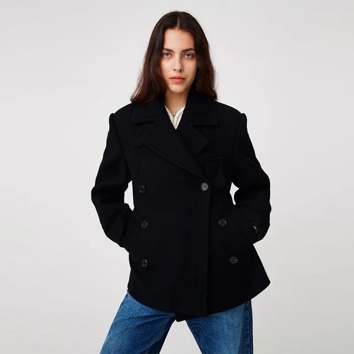 2-Way Double Pocket Pea Coat / Black