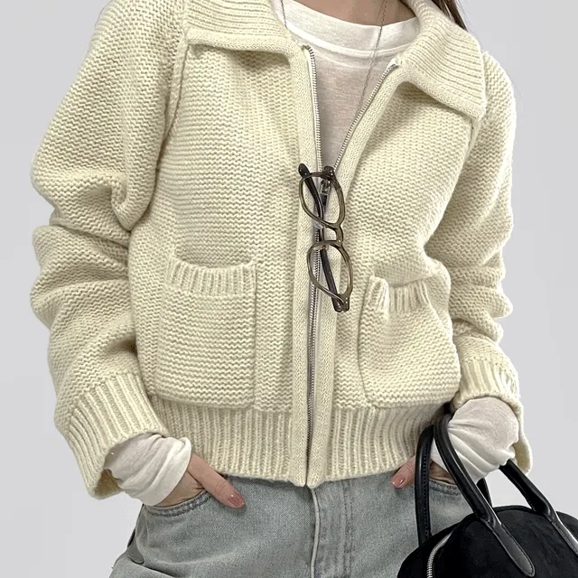 므키 투포켓 카라 니트 집업