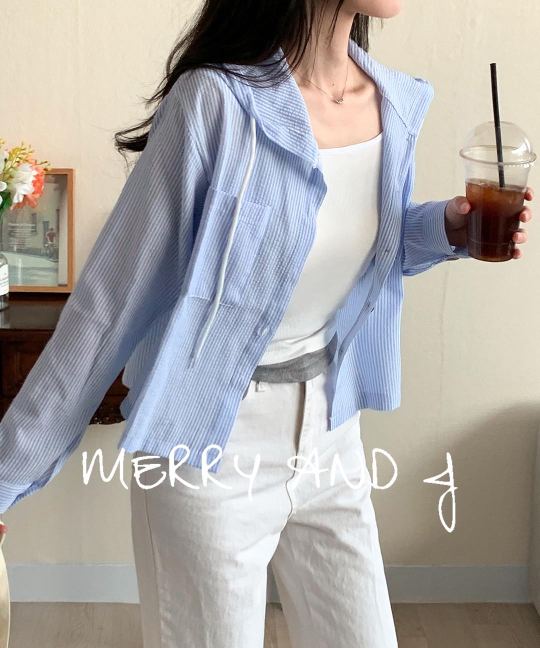 메리엔제이 지짐이 여유핏 스트라이프 셔츠 루즈핏 가벼운 후드 남방