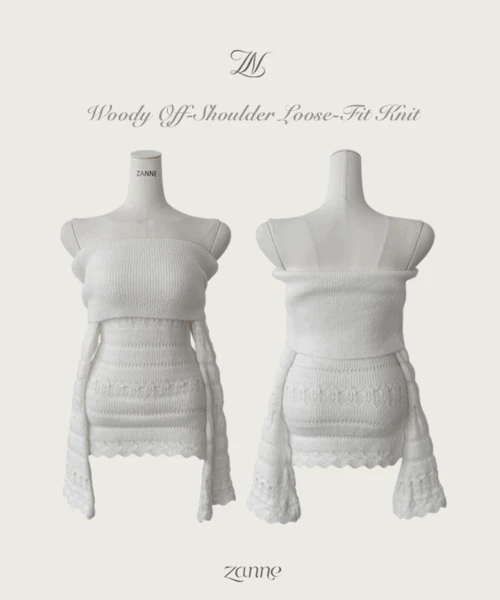 [MADE] 우디 울 오프숄더 시스루 루즈핏 니트