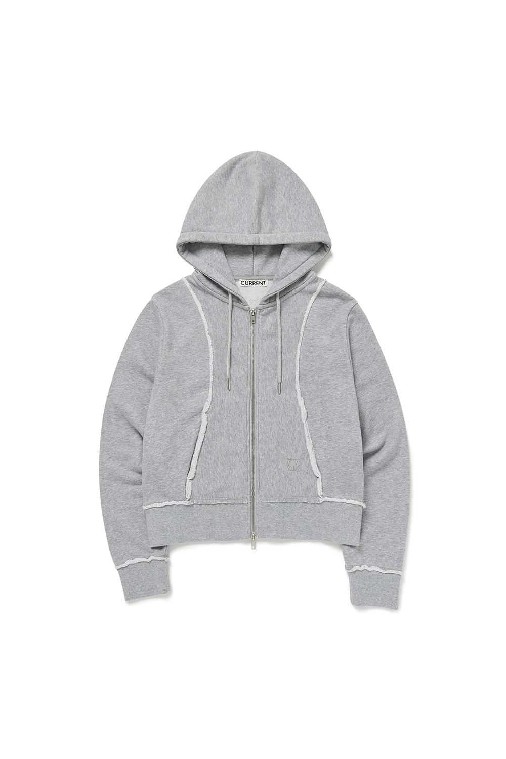 CUT OFF DETAIL HOODED ZIP-UP [MELANGE GRAY]