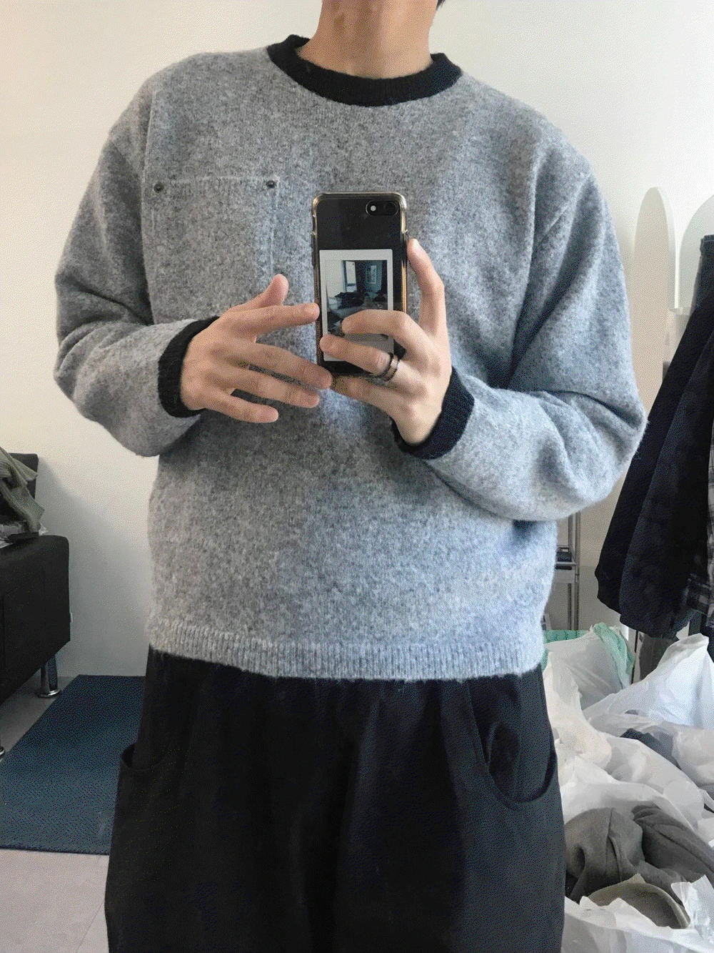 (울니트) 러너 크롭 리벳 링거 니트 4C