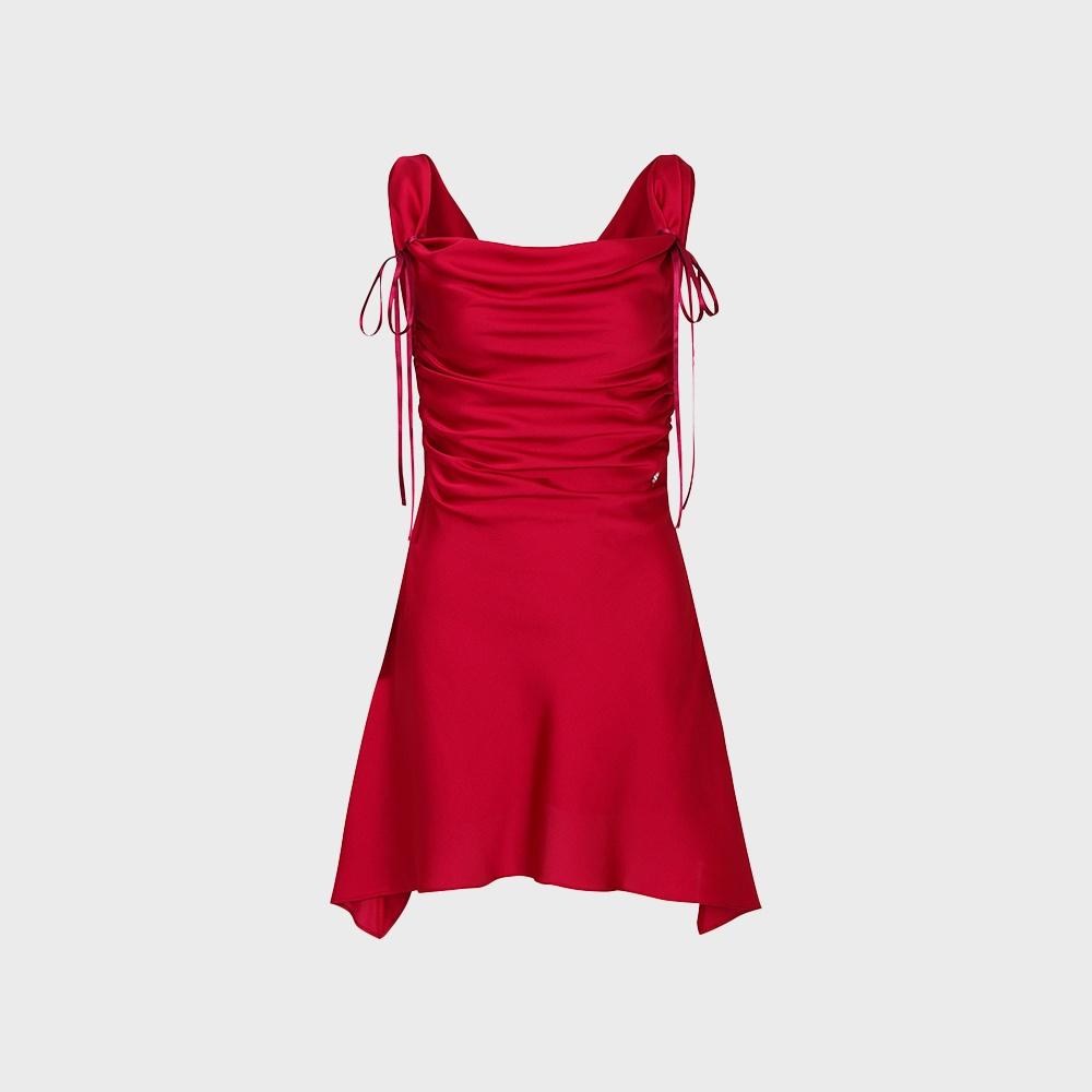 DEW COWL SATIN DRESS red