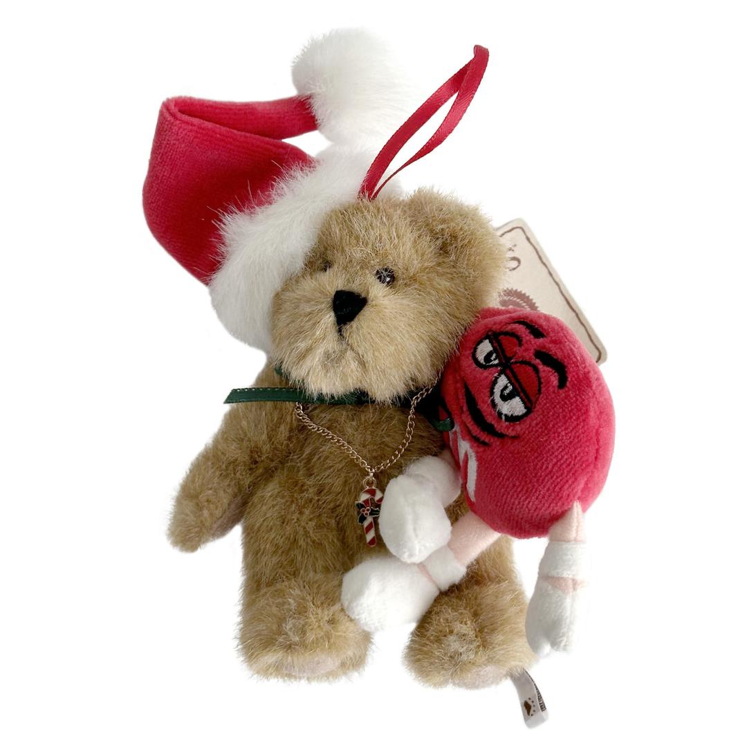 [Boyds] Boyds Bear M&M's Plush Ornament with RED + [CWM made] Candy Cane Necklace