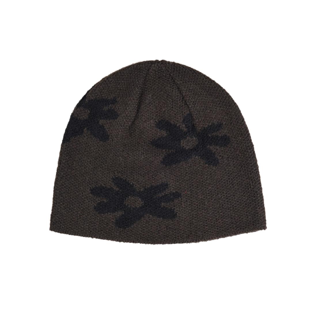 MOHAIR JACQUARD FLOWER BEANIE - [DARK BROWN]
