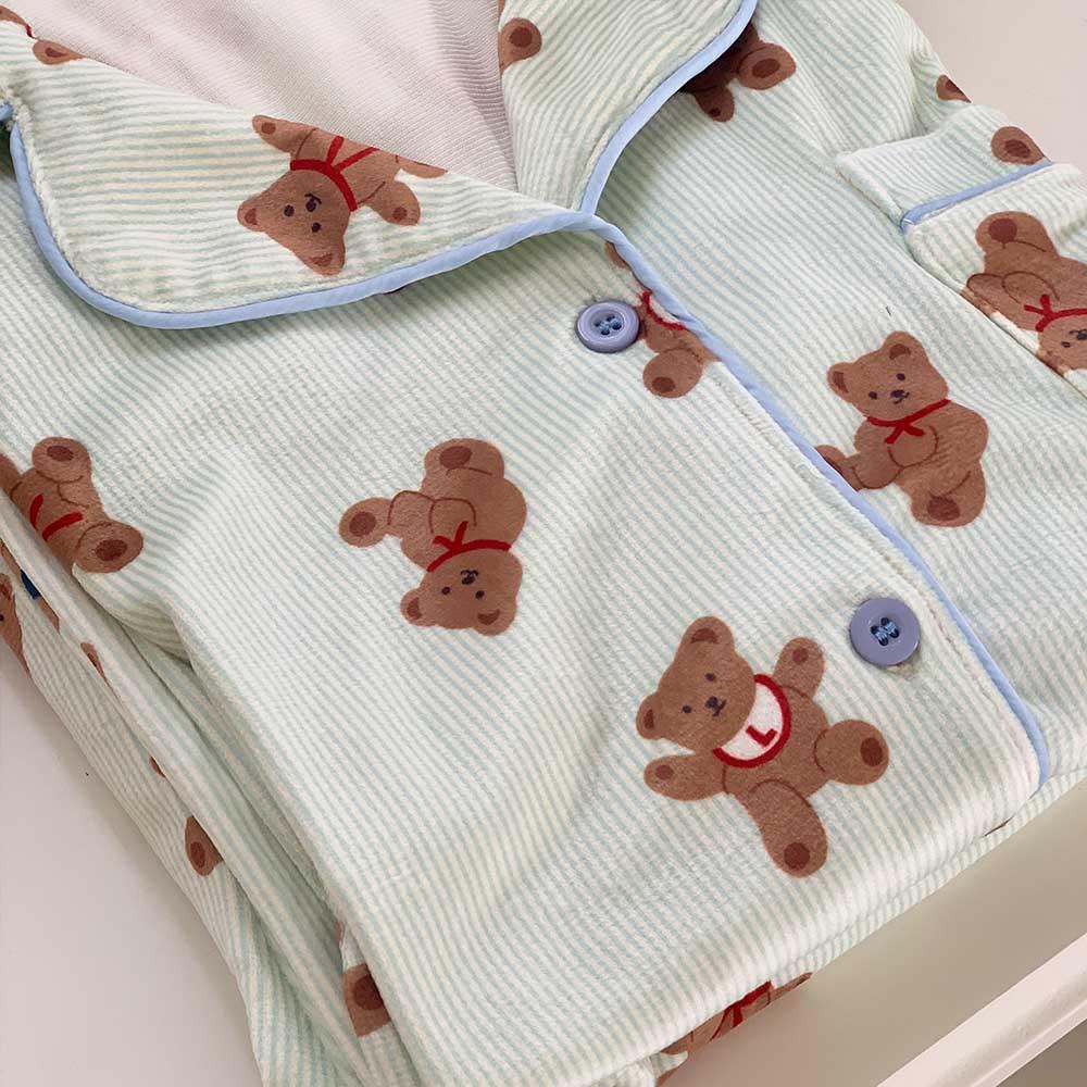 [커플잠옷] 민트베어 파자마 긴팔 곰돌이 베어 겨울 신혼 선물 파자마 우정 파티