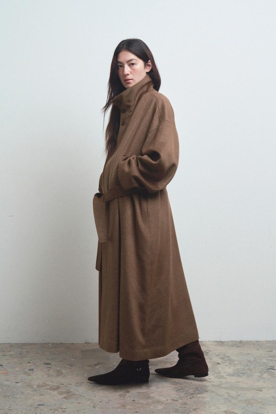 HAIRY WOOL COAT (KHAKI BROWN)