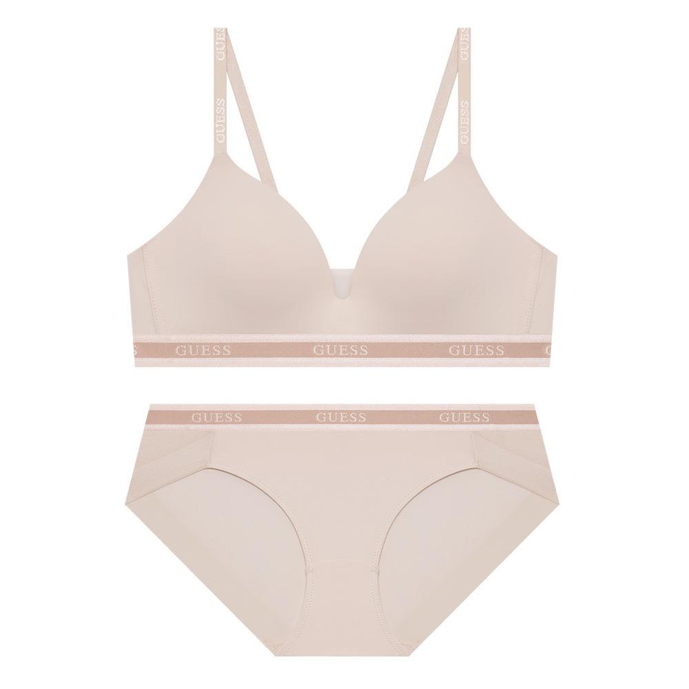 핑크골드 밴디드 노와이어 브라 팬티 세트 - 베이지