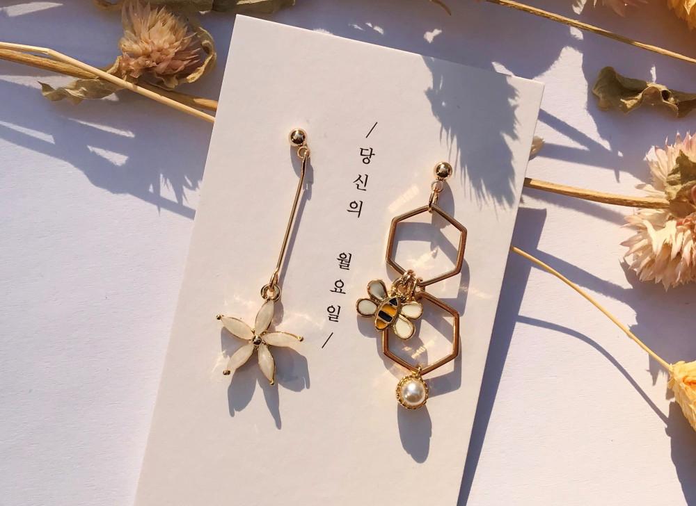 honey 꿀벌 플라워 귀걸이 (자체제작)