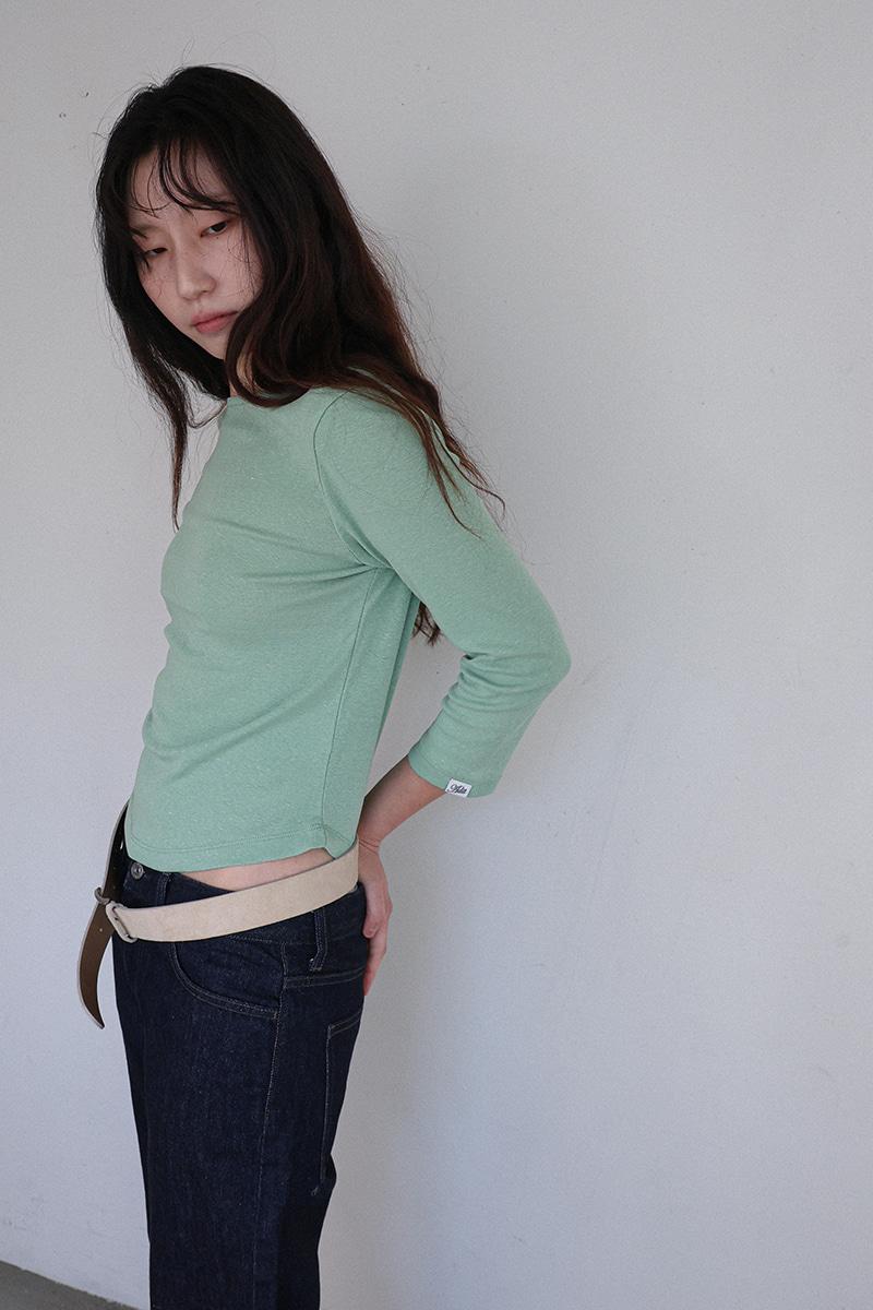 Slab Boatneck cotton t-shirt_Green [5/4일 순차적 출고] Ivory