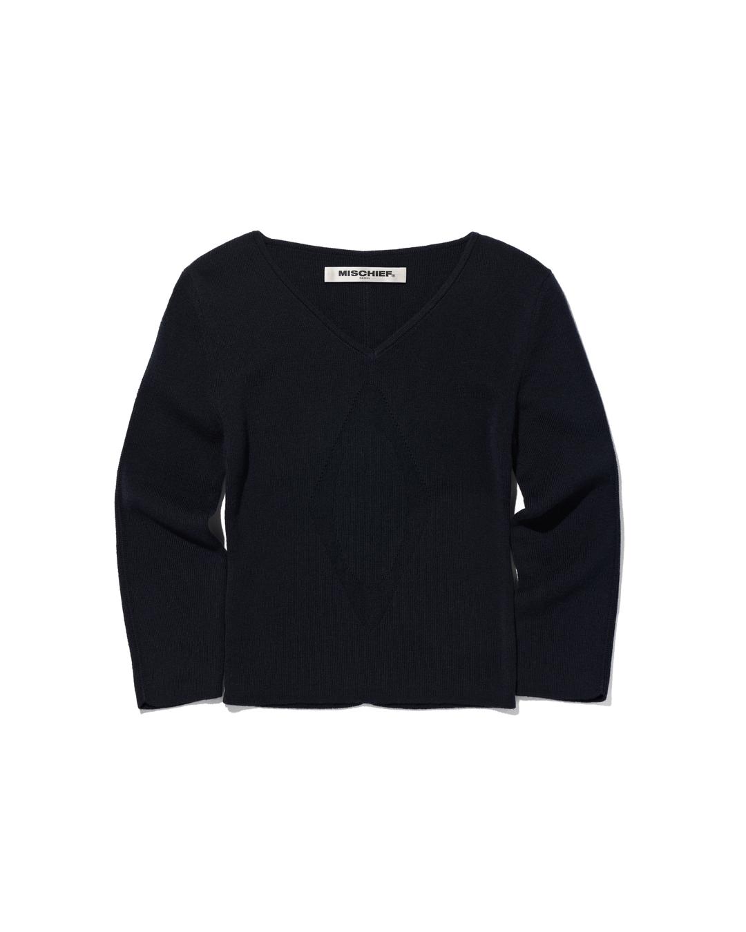 V-NECK 3-QUARTER KNIT TOP_MIDNIGHT BLACK