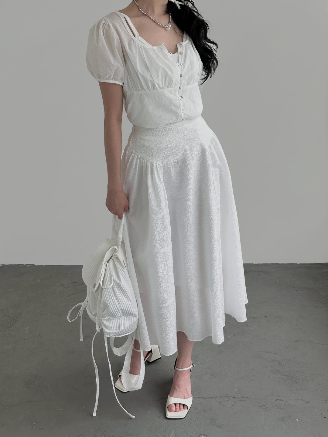 시어서커 롱 플레어 스커트 2color