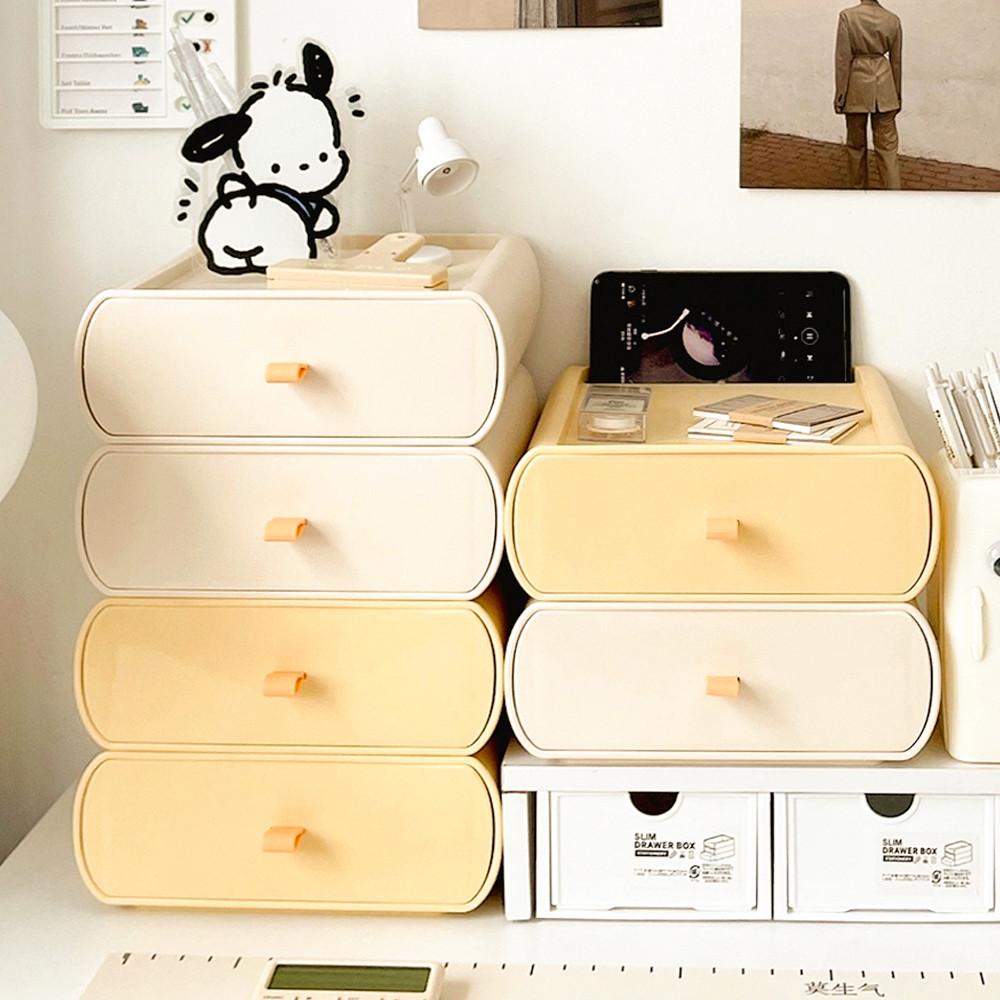 데크스테리어 미니 책상수납함 라운드형 서랍 버터크림 2colors