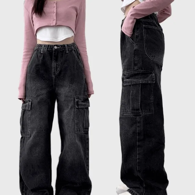 [S-3XL/숏,롱ver] 하니 카고 와이드 데님 팬츠