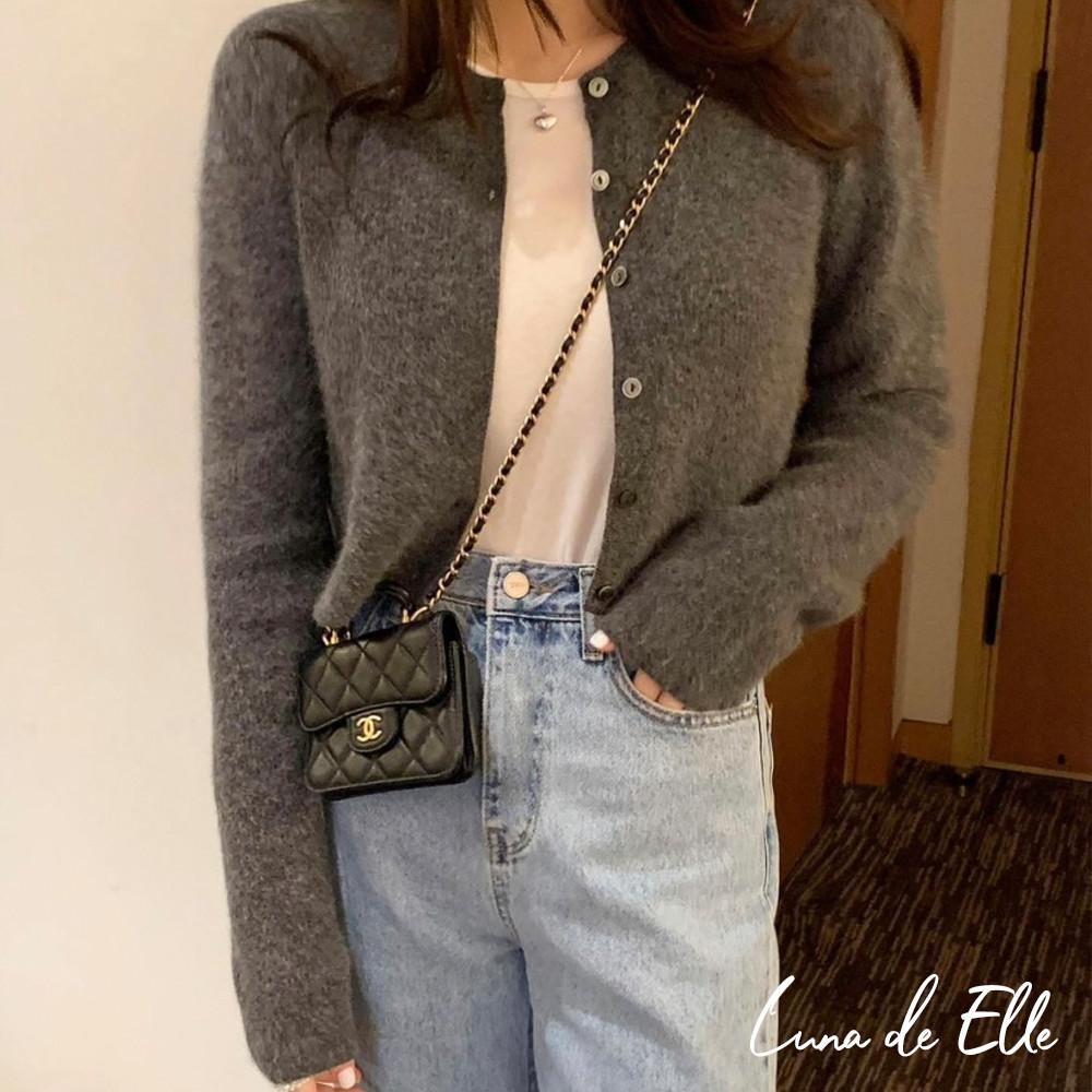 미엘 엘린 가디건 데일리 울 크롭 니트 miel