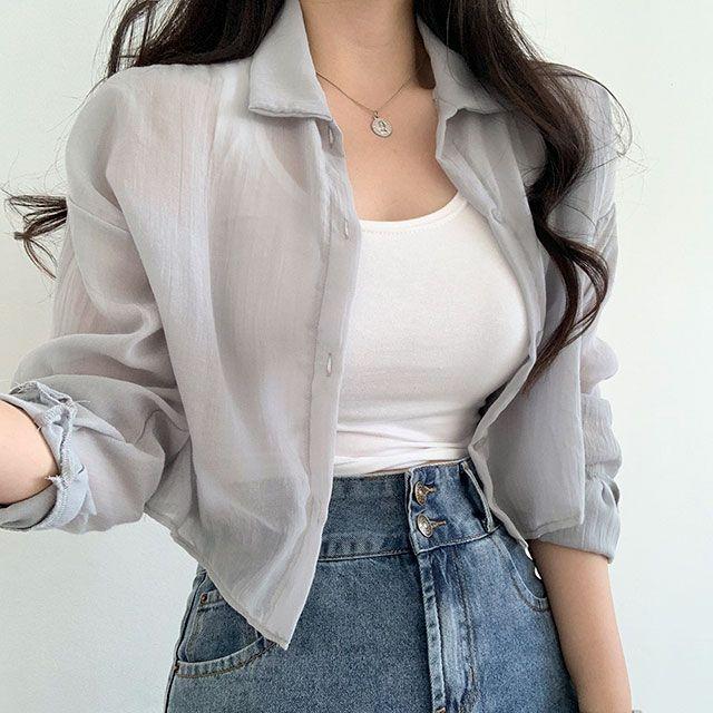 말이 필요없는 [크롭/여름필수]시스루 셔츠 bs1021