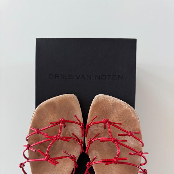 DRIES VAN NOTEN Red Knotted Kitten Heel Sandals