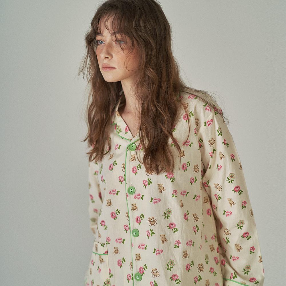 순면 베어플라워 긴팔 상하세트 패밀리 여성 잠옷