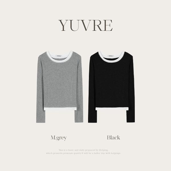 핫핑 [슬림여리핏/페이크레이어드][MADE] 유브레 슬림라인 골지 레이어드 긴팔티셔츠(44~100)(빅사이즈티셔츠-일체형티셔츠-레이어드룩-슬림베이직핏-롱슬리브-라운드넥티셔츠-기본티셔츠)