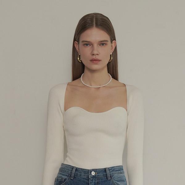 Heart Neck Rib Knit Top (Ivory)