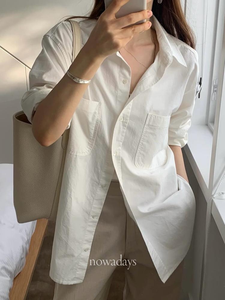 나우어데이즈 OUNCE 온스 코튼 옥스포드 셔츠 긴팔 카라 포켓 데일리 베이직 남방 (2col)