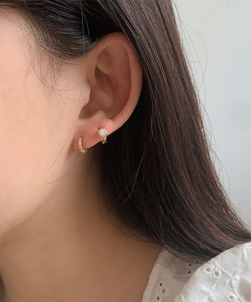 (14k 골드침) 큐빅 귓바퀴 원터치 귀걸이