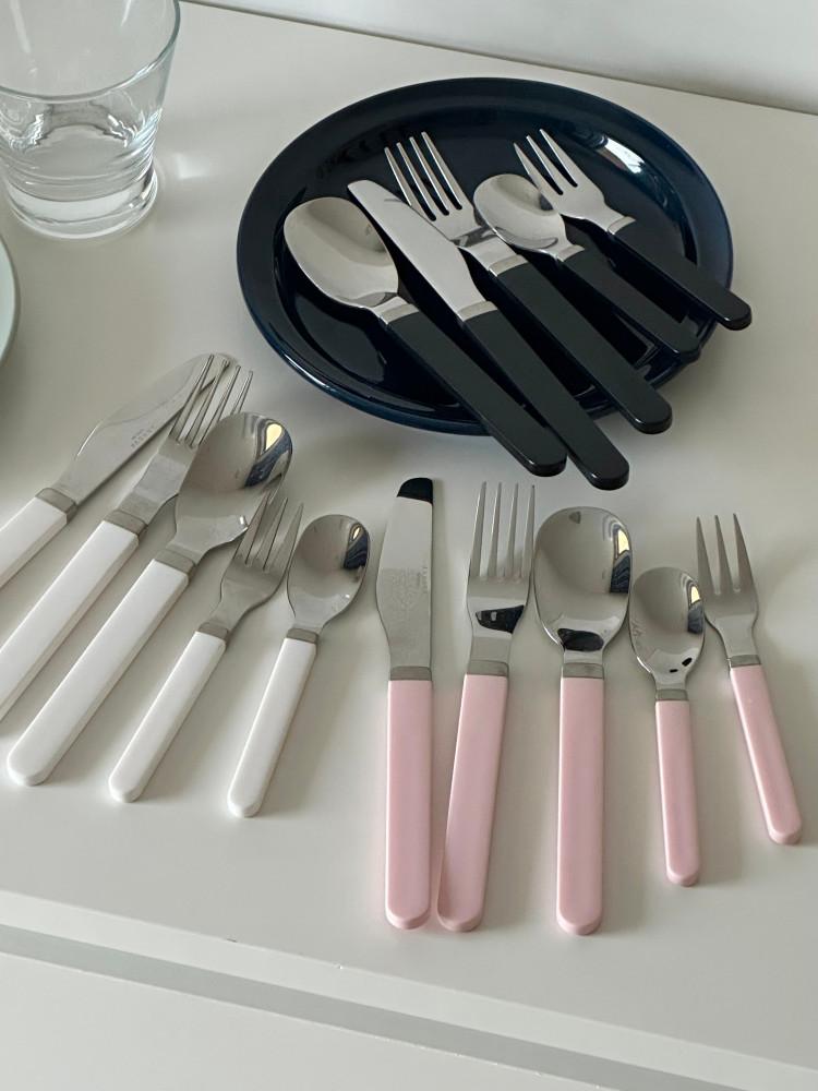 Luna Cutlery (3 color, 5 option)/ 파스텔 핑크 화이트 블랙 디저트 디너 커트러리 세트