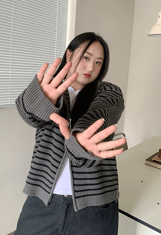 테터 stripe knit zipup (3color)