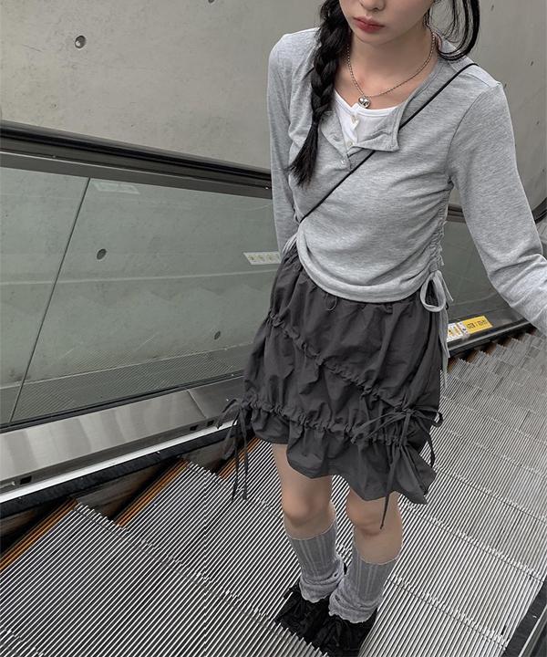 (🚀오늘출발)우기 배색 레이어드 셔링 티셔츠 (2color)