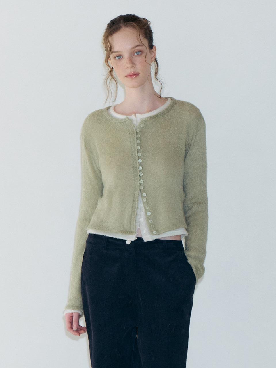 Boucle Round Cardigan, Light Green