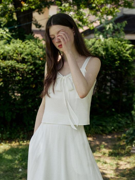 Ruffle ribbon sleeveless blouse - white