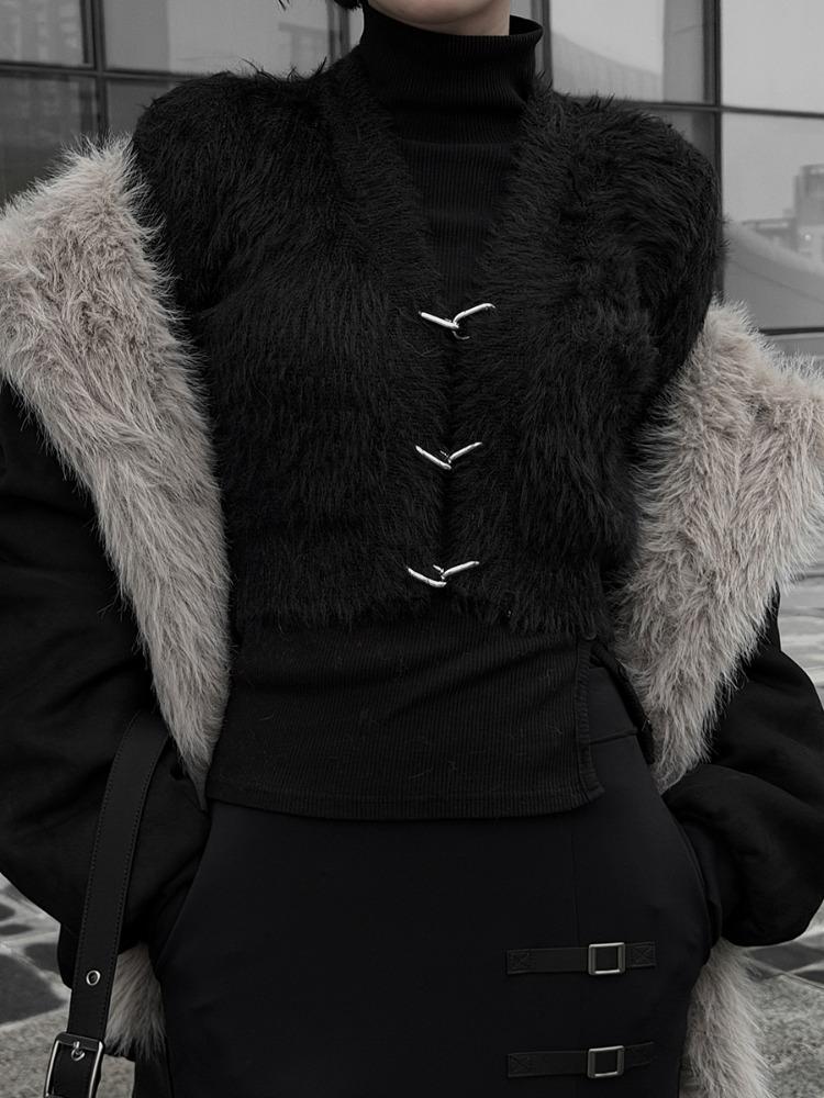 링크드 메탈 링 스카프 퍼 가디건 (3color)