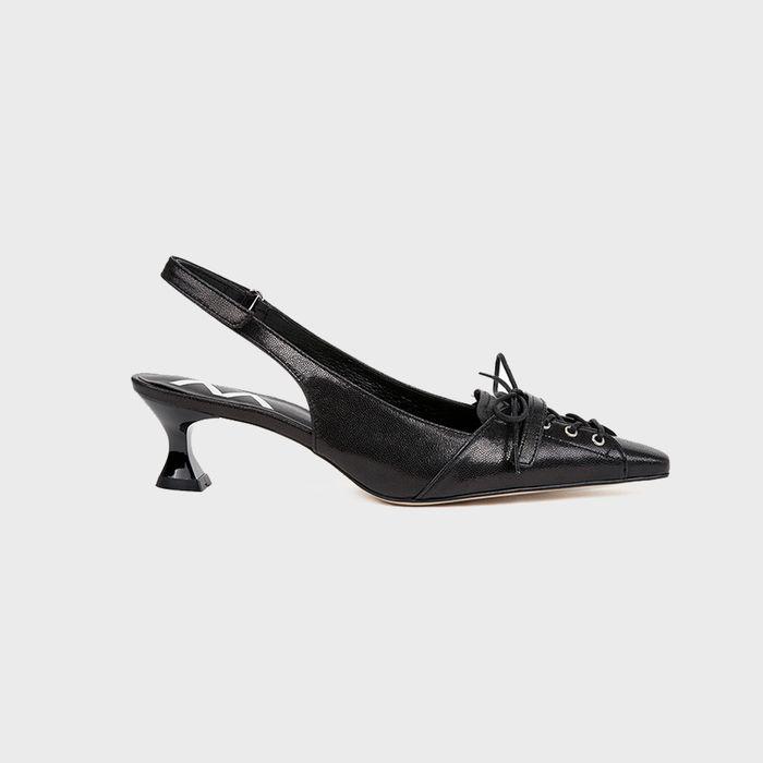 LACE-UP POINTY HEEL, BLACK