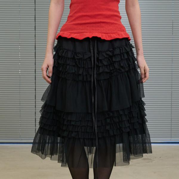 [3/12 순차 출고] Multi-Tiered Ruffle Tulle Skirt (Black)