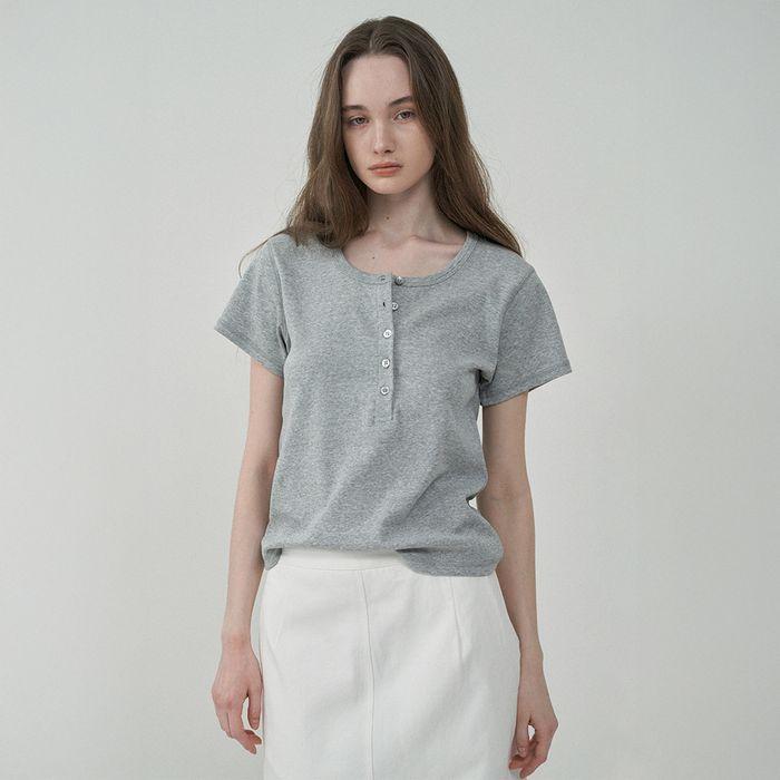 [2차]헨리넥 하프 티셔츠-Gray
