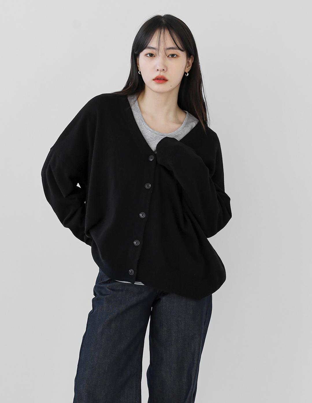 Plain Wool V-neck Cardigan