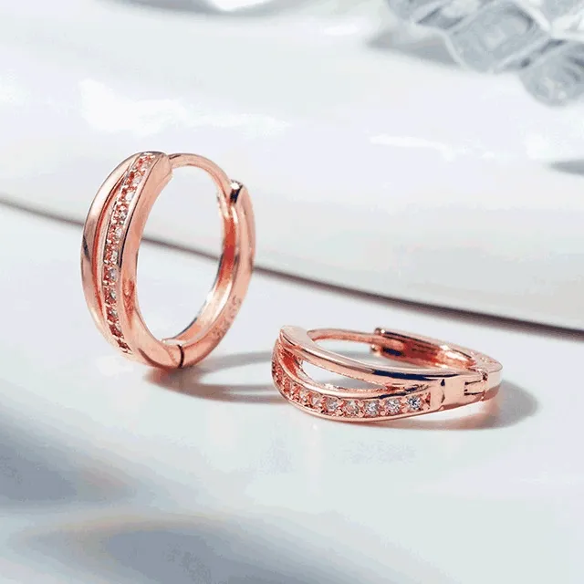 14kGF 두줄 큐빅 원터치 링귀걸이 실버925 CMEAR0001