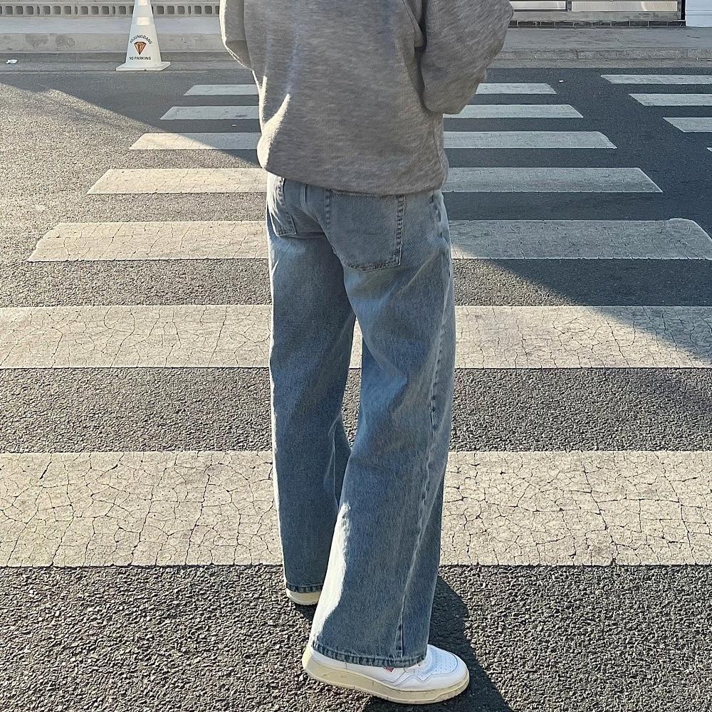 남자연청바지 와이드청바지 통큰바지 일자 포인트 데님