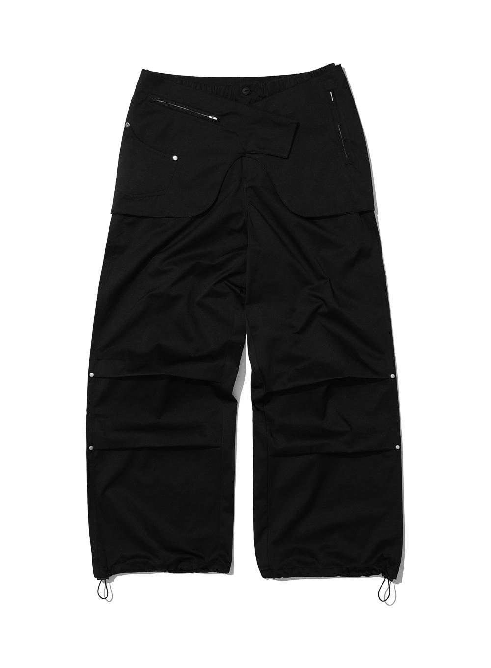 [WOMEN] 2WAY BELTED LAYERED PARACHUTE PANTS_BLACK