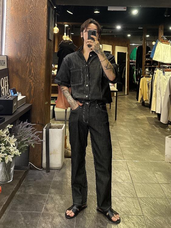 516 논 페이드 린넨 세미 와이드 데님