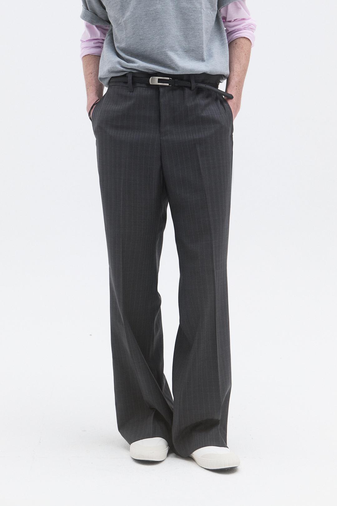CORE WOOL SEMI-FLARED TROUSERS - STRIPE CHARCOAL