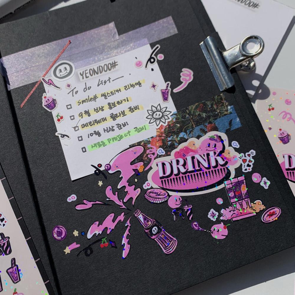 연두샵 드링크 핑크 씰스티커