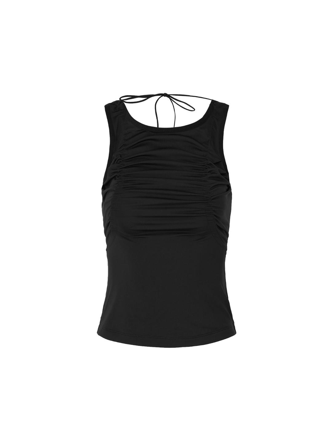 Shirring Backless Sleeveless Black
