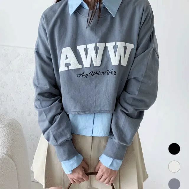 러닝 컷팅 크롭 맨투맨