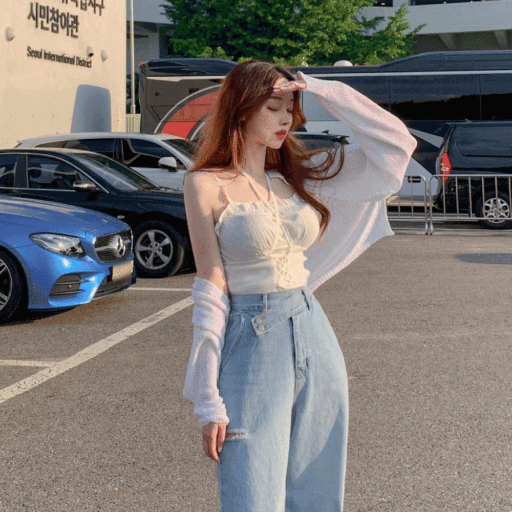 [극강여리🥺햇빛차단] 여리여리 여름 바캉스 부클 나시 크롭 니트 볼레로 가디건  커버업 5col