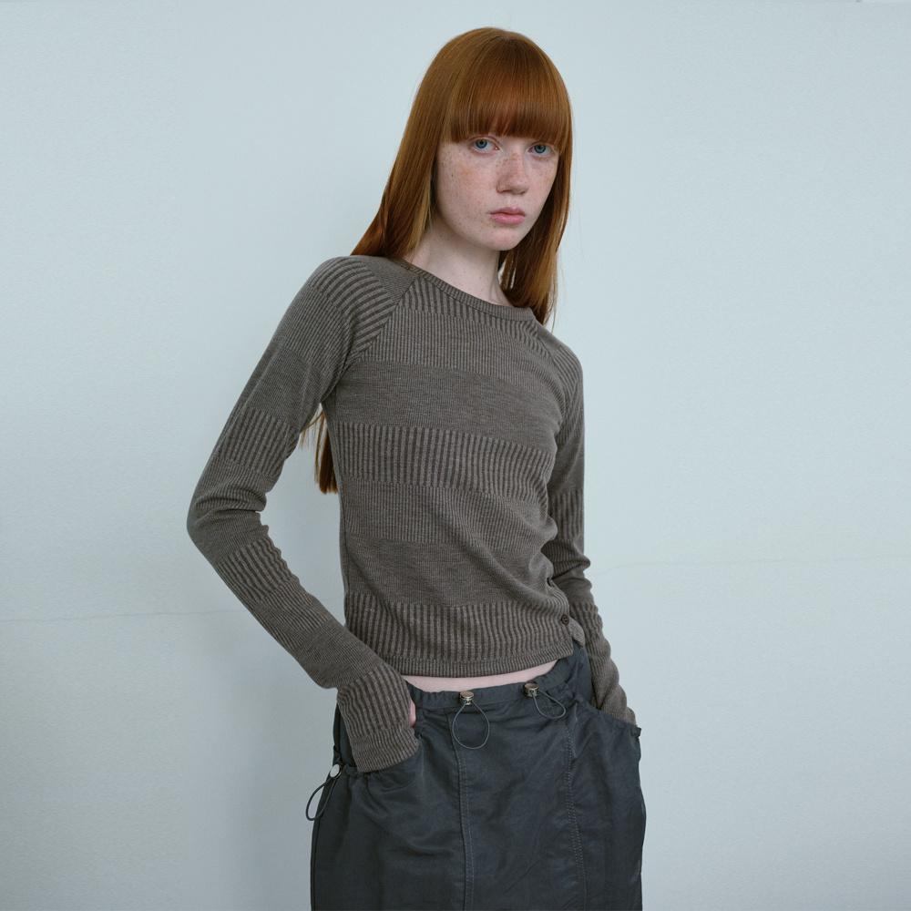 Buttoned Mixed Top [Brown]